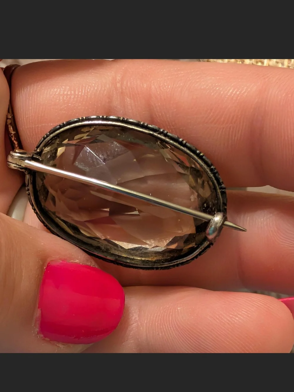 Antique Victorian Brooch, Smoky Quartz, Sterling Silver, Edwardian Rock Crystal
